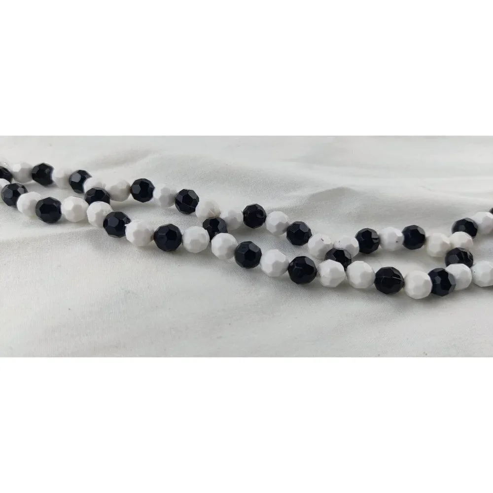 Beaded Belt Black White Beads Silver Extension Chain Boho Cottage Core Necklace